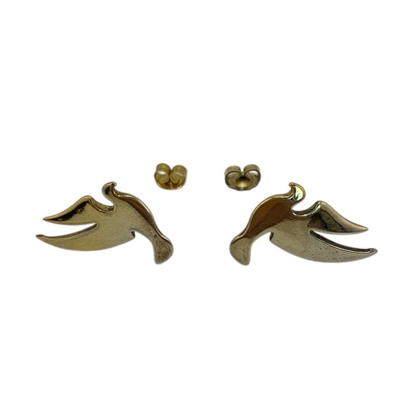 STERLING SILVER 925 GOLD VERMEIL Bird Dove Seagull Tern Post Pierce Vintage 7/8" - Picture 3 of 9